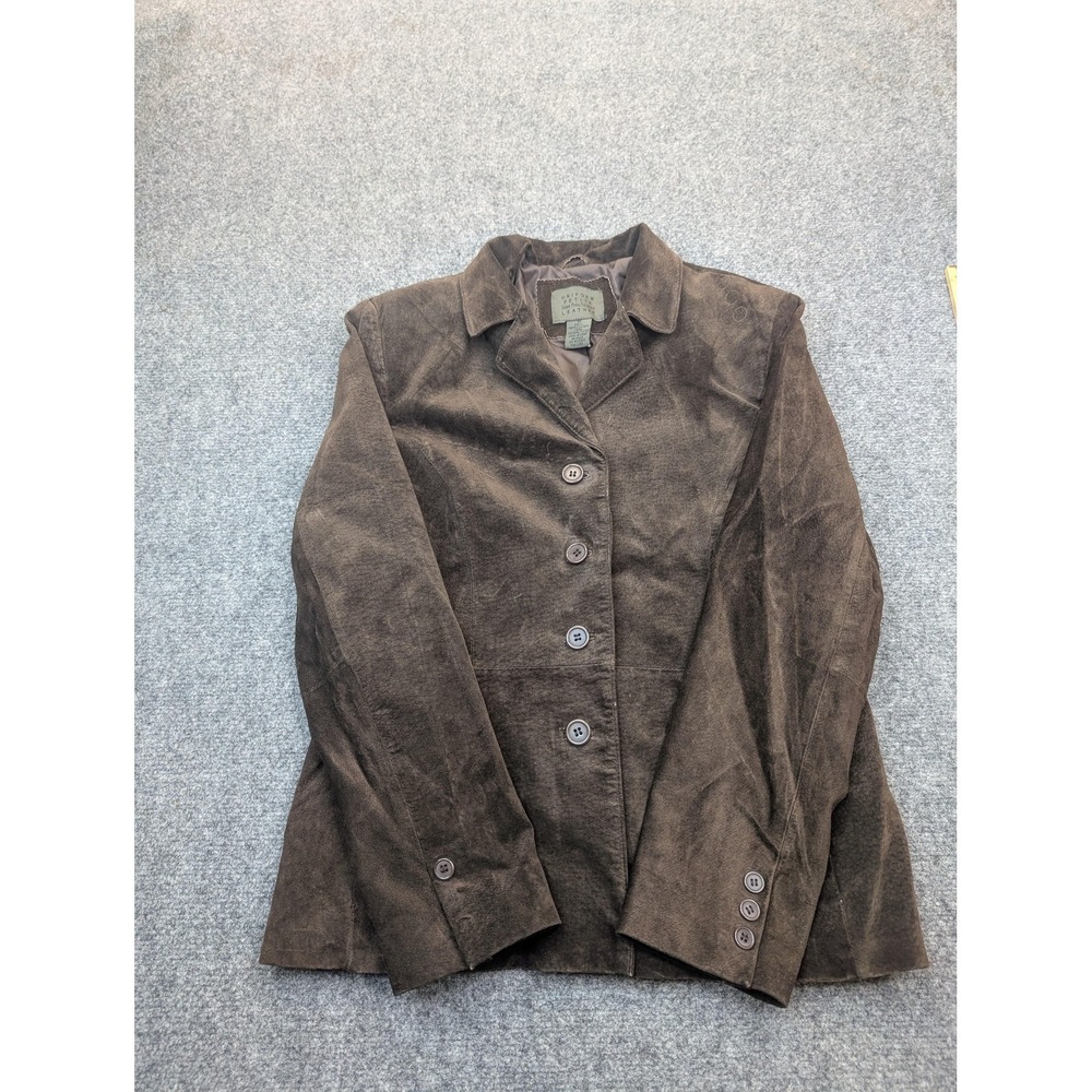 John Paul Richard Leather Blazer Jacket Womens 10 Petite Brown‎ Button Front